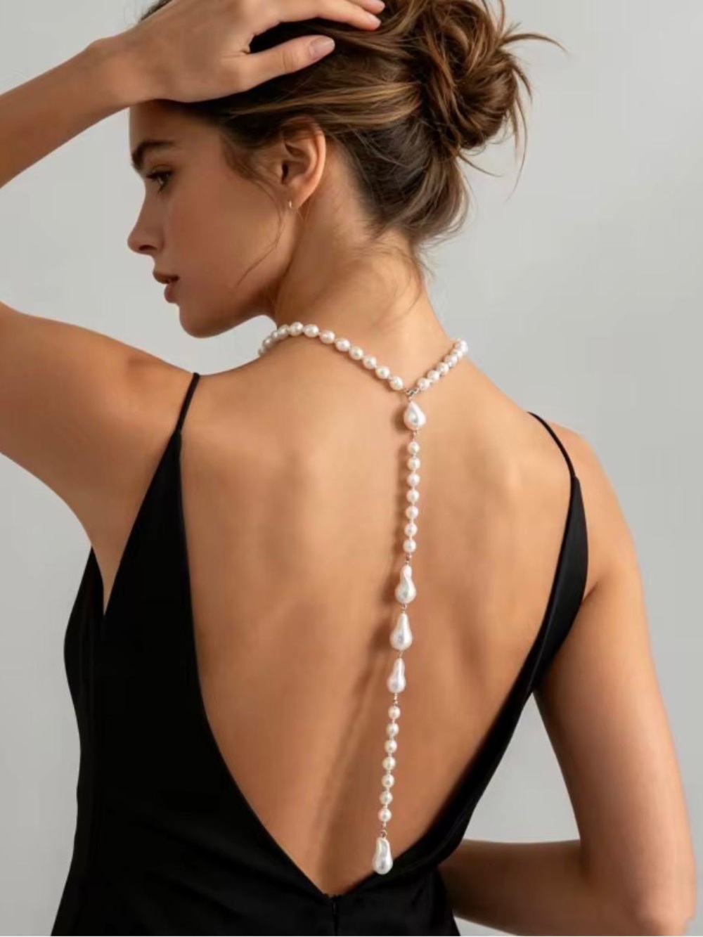 Elegant Back Drop Pearl Necklace-Bridal Evening Statemen Jewelry